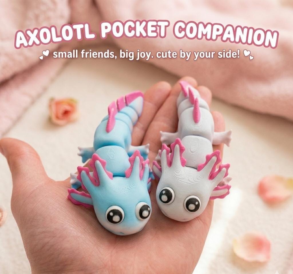 Articulated Animal Pocket Companion | Axolotl Desk Buddy | Posable Mini Character Gift| Anxiety companion | Pocket Best Friend